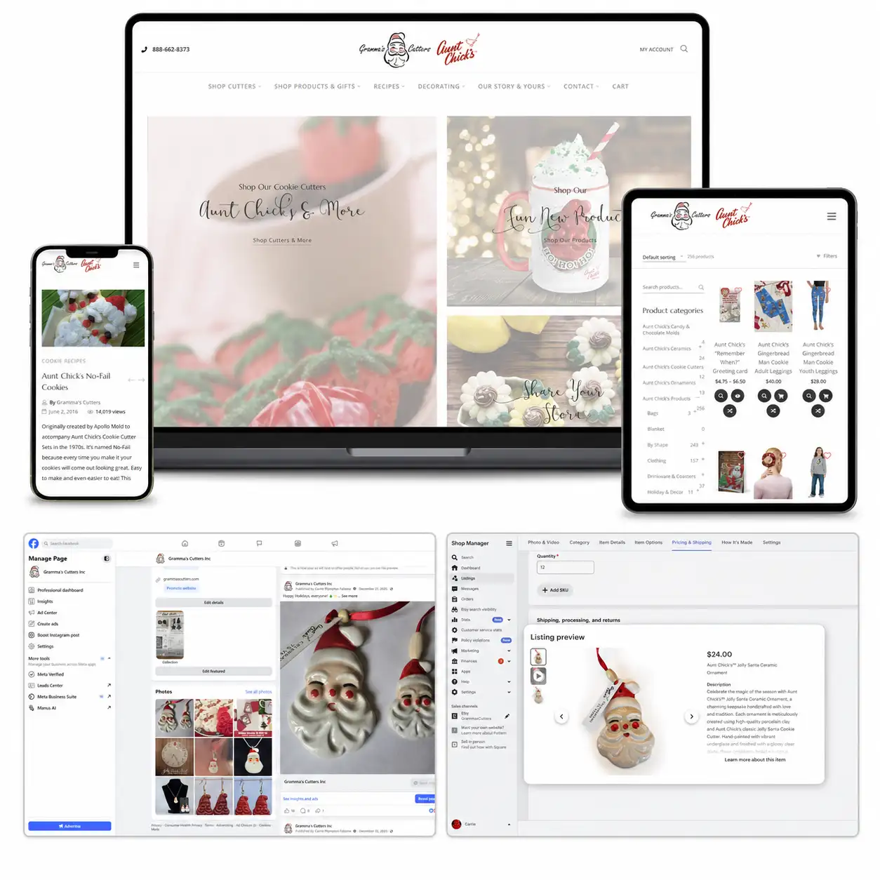 Gramma’s Cutters e-commerce and marketing case study showing Aunt Chick’s cookie cutters and baking products