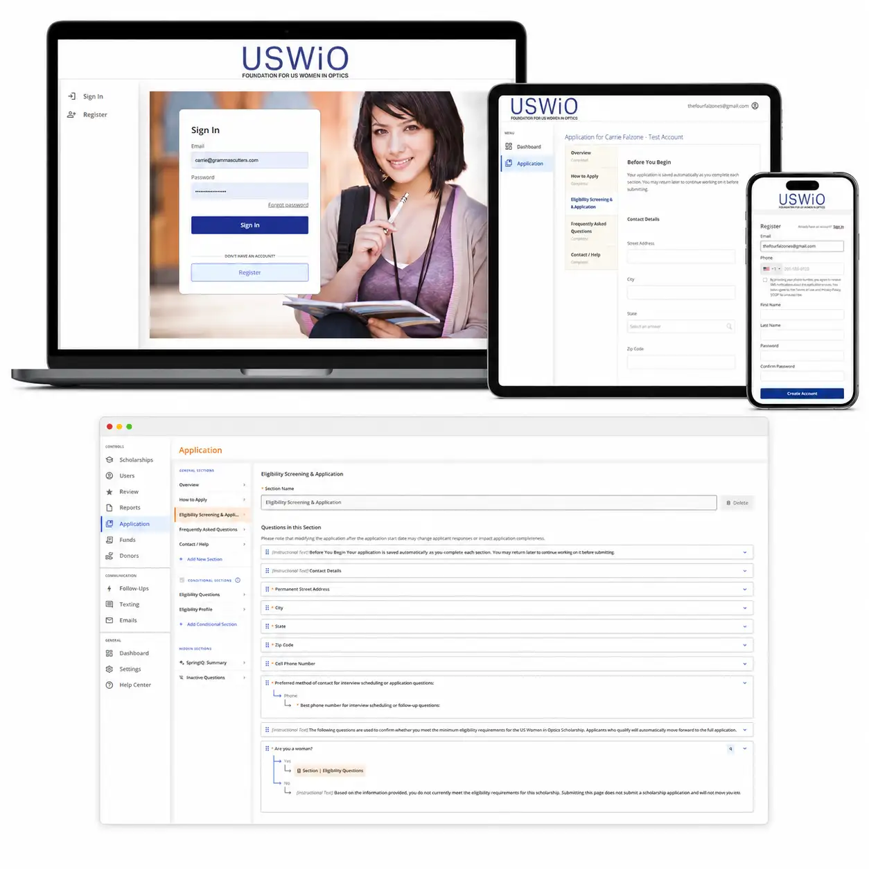 Foundation for US Women in Optics scholarship application system case study