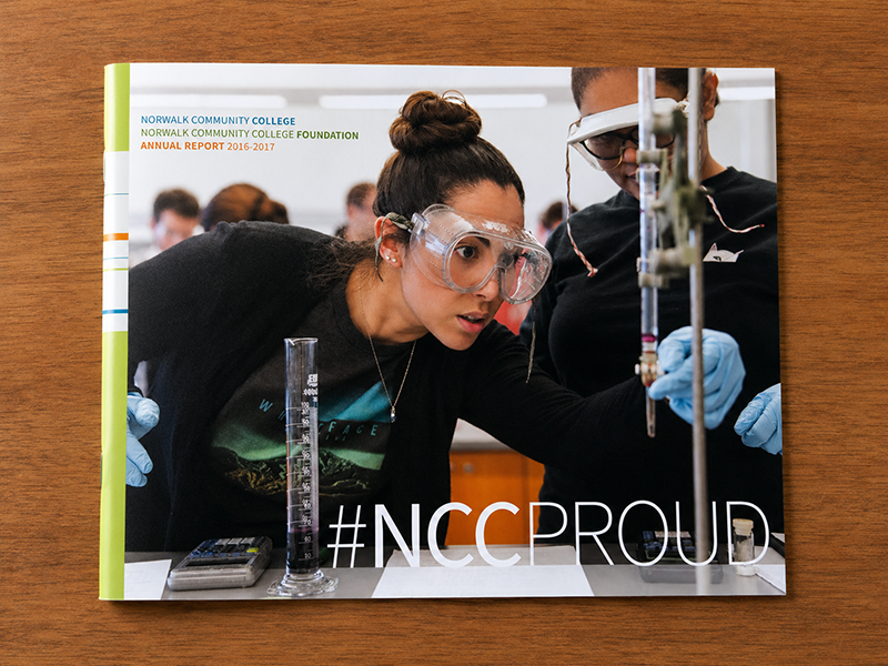 Norwalk Community College annual report featuring the #NCCProud message